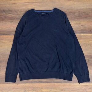 Nautica Mens Navy Blue Organic Cotton Crewneck Sweater Relaxed Fit Large 1192
